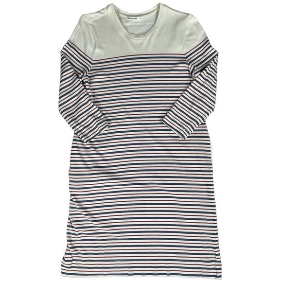Marine Layer size small cream mini dress blue & red stripes 3/4 sleeve & pockets - Picture 6 of 16
